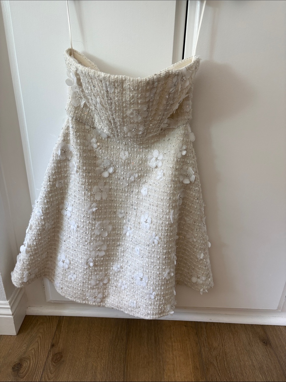 Anthropologie sundream White Strapless Tweed Floral Mini Dress - Picture 3 of 4